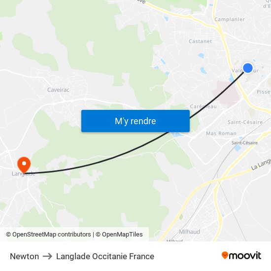 Newton to Langlade Occitanie France map