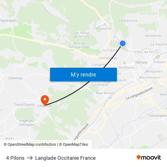 4 Pilons to Langlade Occitanie France map