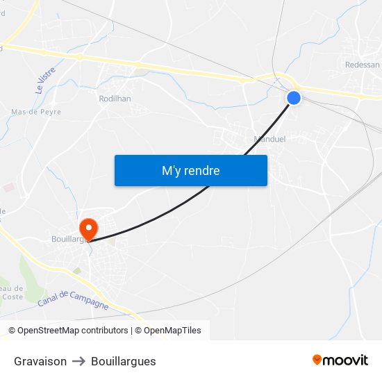 Gravaison to Bouillargues map