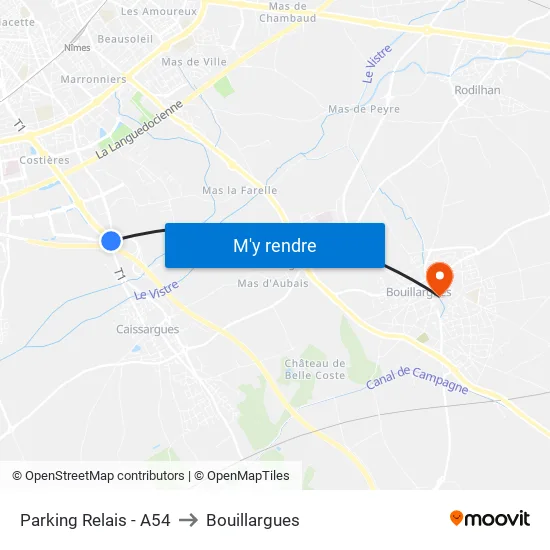 Parking Relais - A54 to Bouillargues map