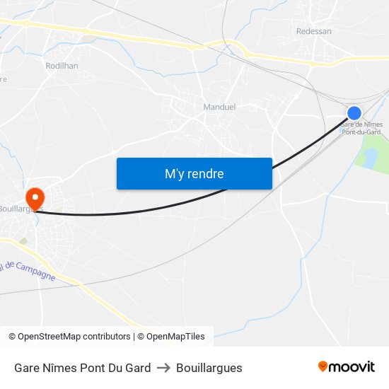 Gare Nîmes Pont Du Gard to Bouillargues map