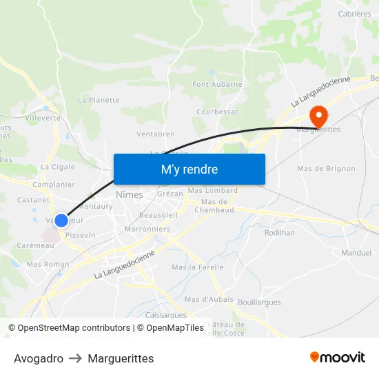 Avogadro to Marguerittes map