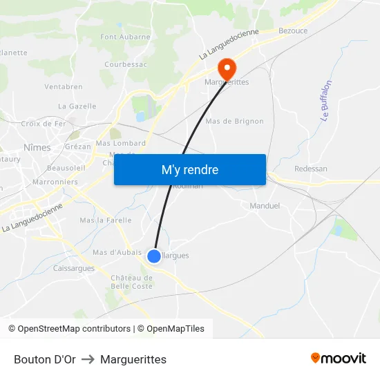 Bouton D'Or to Marguerittes map