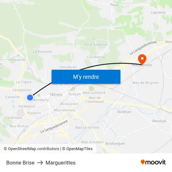 Bonne Brise to Marguerittes map