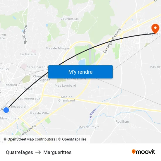 Quatrefages to Marguerittes map