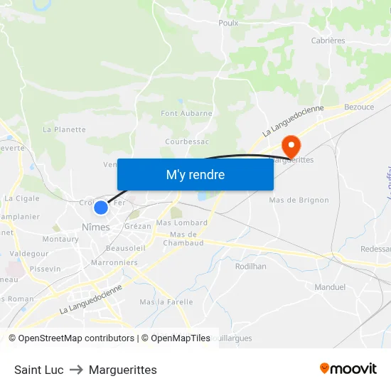 Saint Luc to Marguerittes map