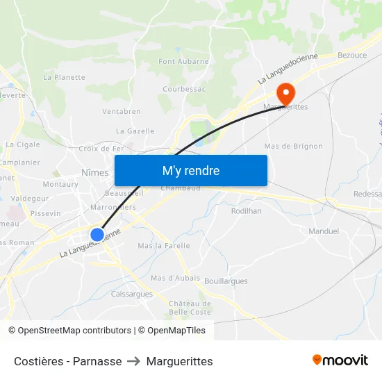 Costières - Parnasse to Marguerittes map