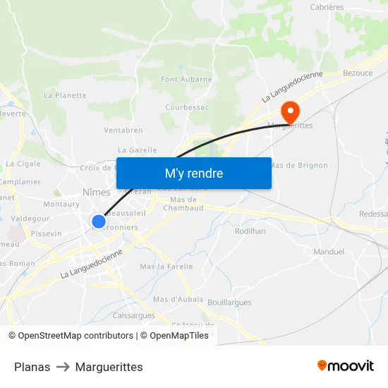 Planas to Marguerittes map