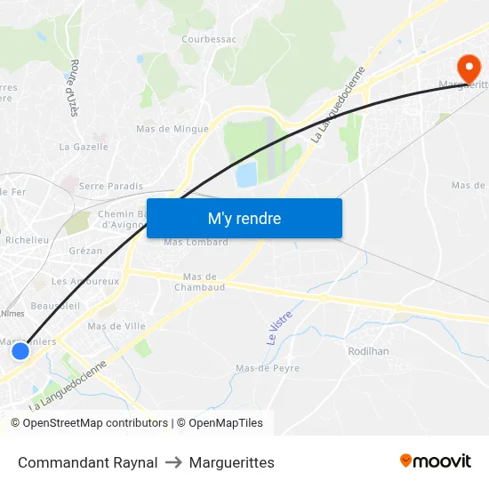 Commandant Raynal to Marguerittes map