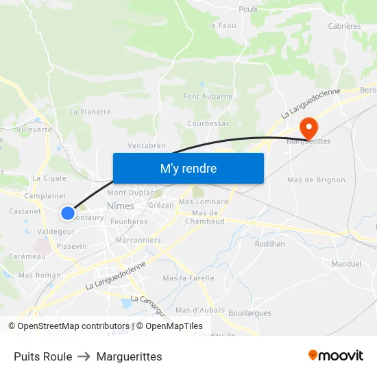 Puits Roule to Marguerittes map