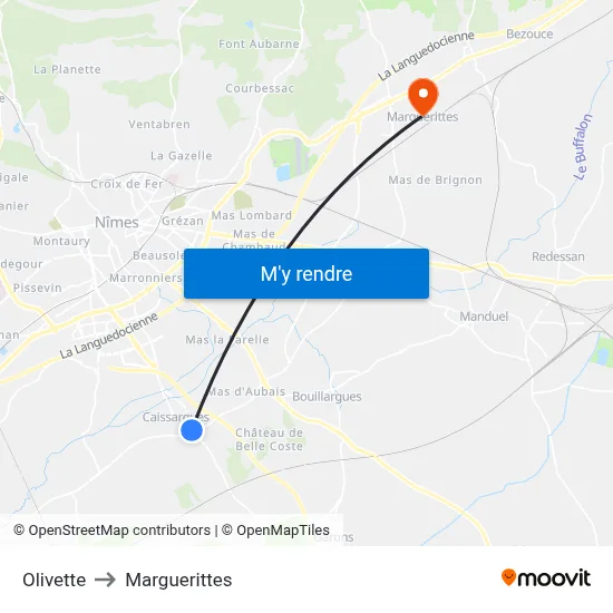 Olivette to Marguerittes map