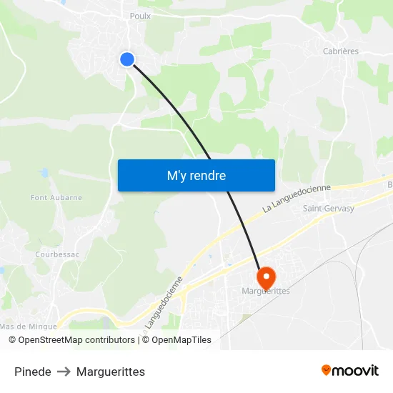 Pinede to Marguerittes map