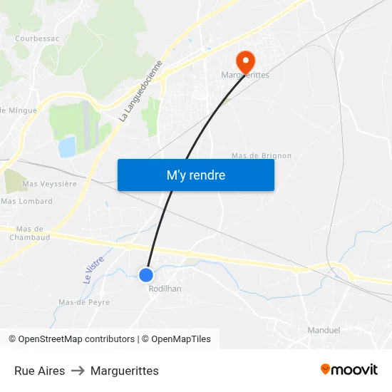 Rue Aires to Marguerittes map