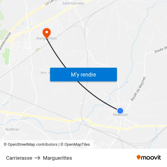 Carrierasse to Marguerittes map
