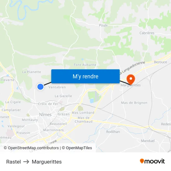 Rastel to Marguerittes map