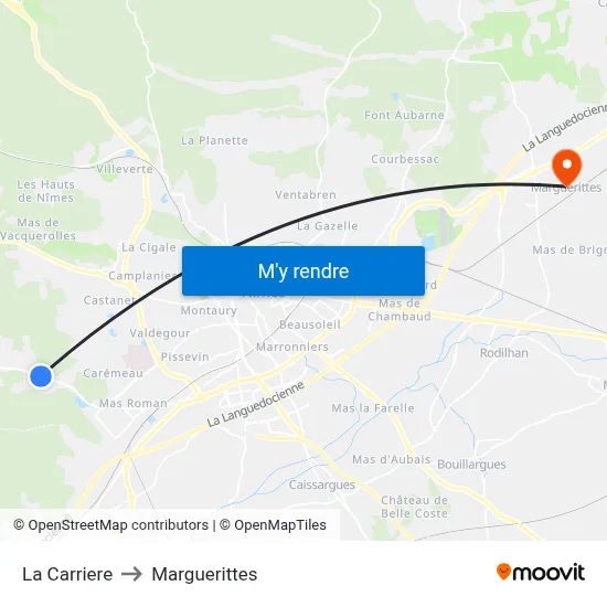 La Carriere to Marguerittes map