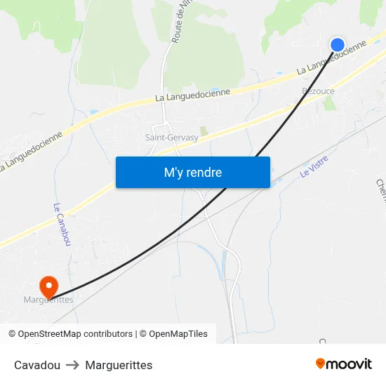Cavadou to Marguerittes map