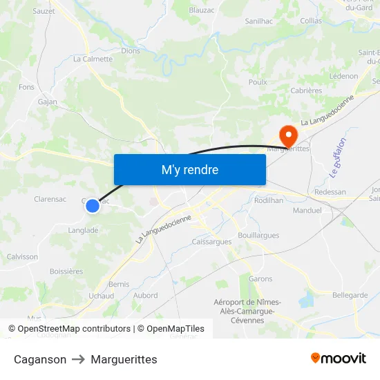Caganson to Marguerittes map