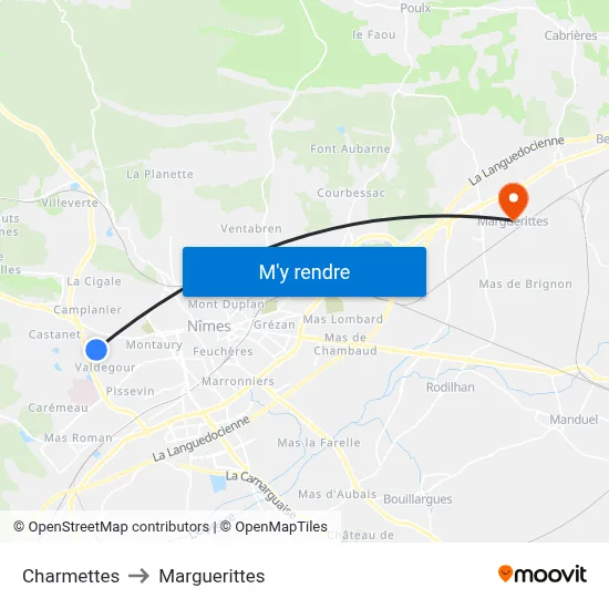 Charmettes to Marguerittes map