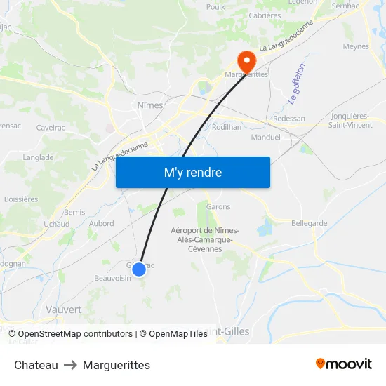 Chateau to Marguerittes map