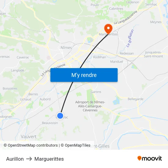 Aurillon to Marguerittes map
