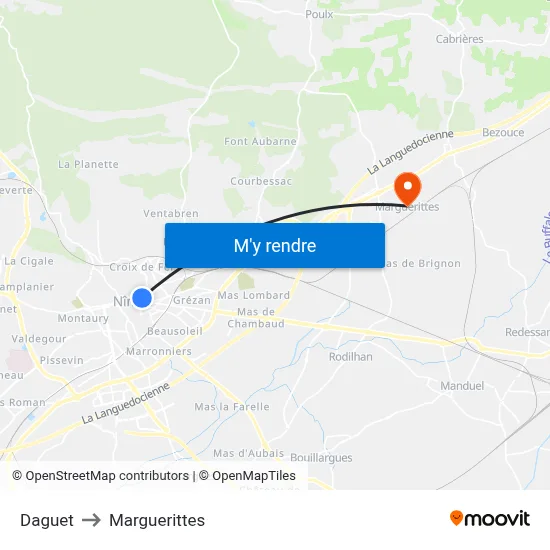 Daguet to Marguerittes map