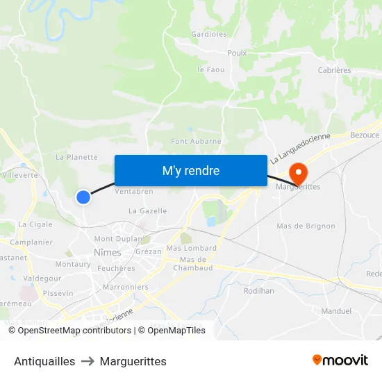 Antiquailles to Marguerittes map
