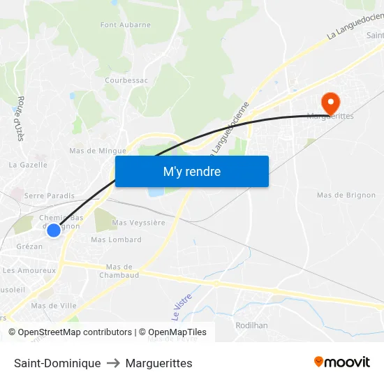 Saint-Dominique to Marguerittes map
