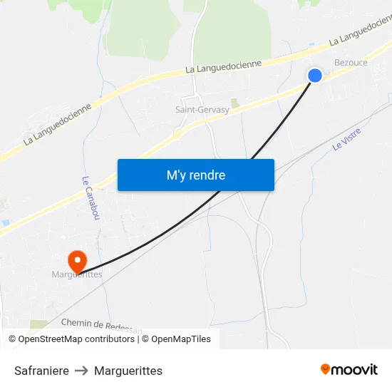 Safraniere to Marguerittes map