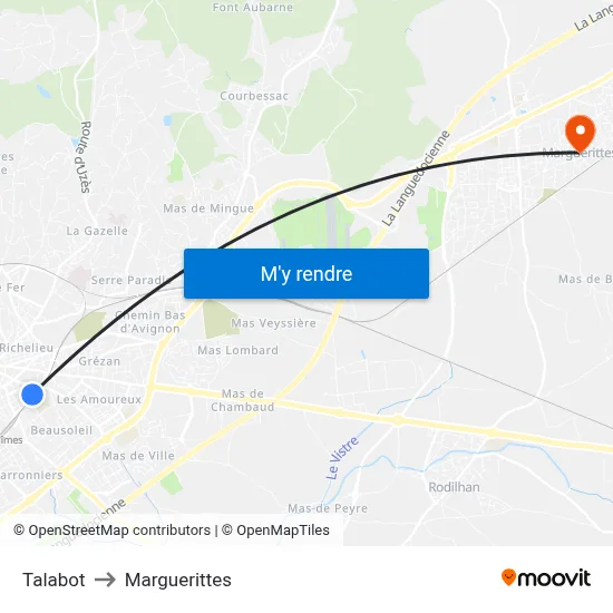 Talabot to Marguerittes map