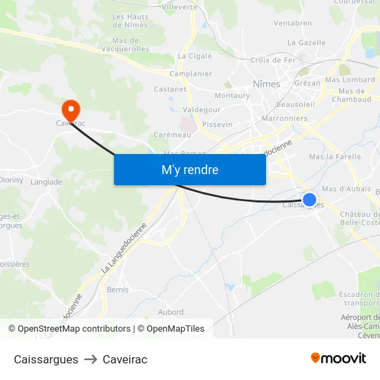Caissargues to Caveirac map