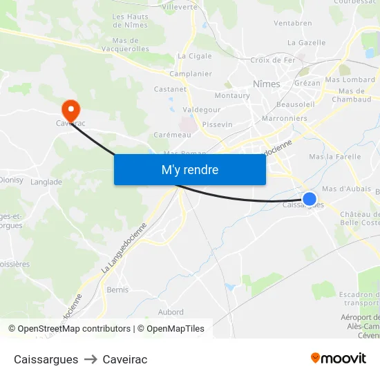 Caissargues to Caveirac map