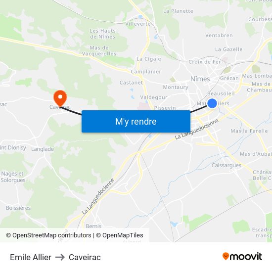 Emile Allier to Caveirac map