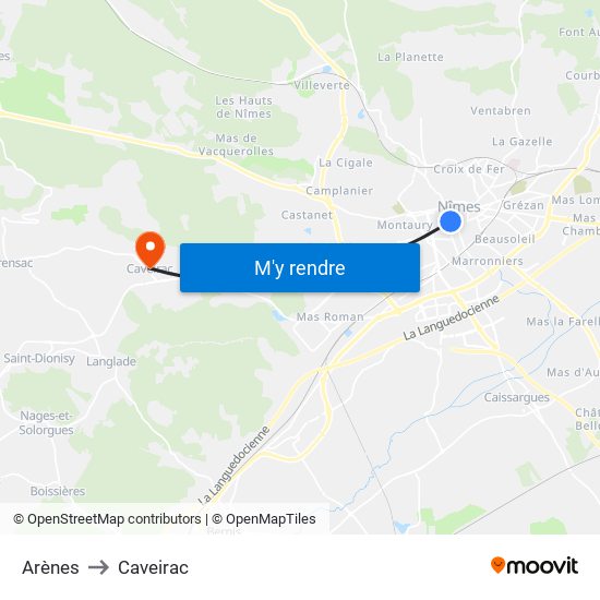 Arènes to Caveirac map
