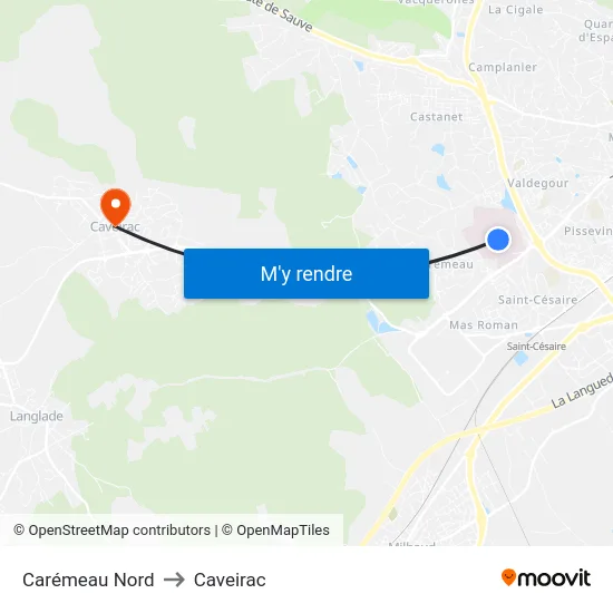 Carémeau Nord to Caveirac map