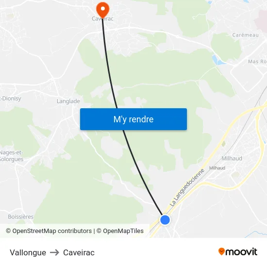 Vallongue to Caveirac map