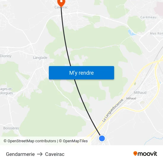 Gendarmerie to Caveirac map