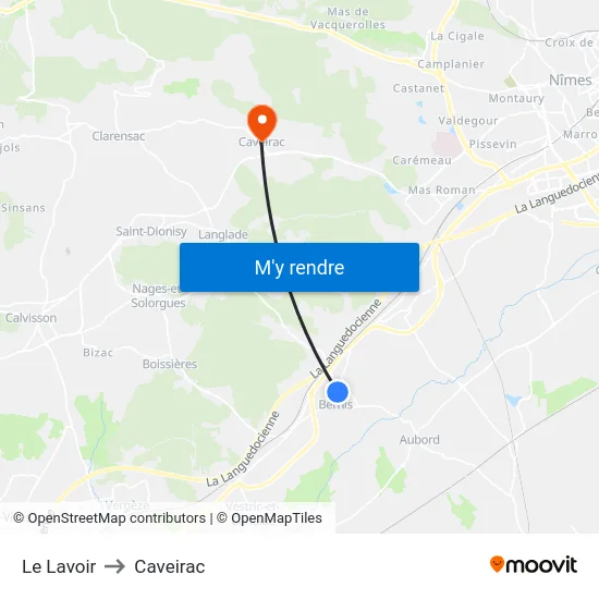 Le Lavoir to Caveirac map