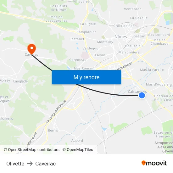 Olivette to Caveirac map