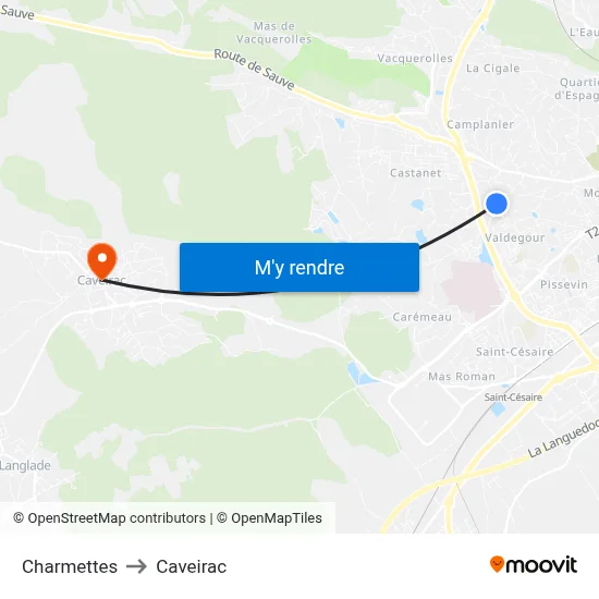 Charmettes to Caveirac map