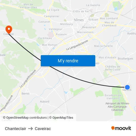 Chanteclair to Caveirac map