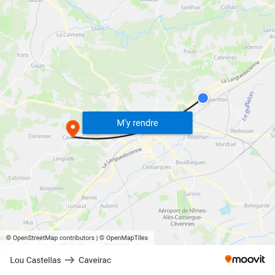 Lou Castellas to Caveirac map