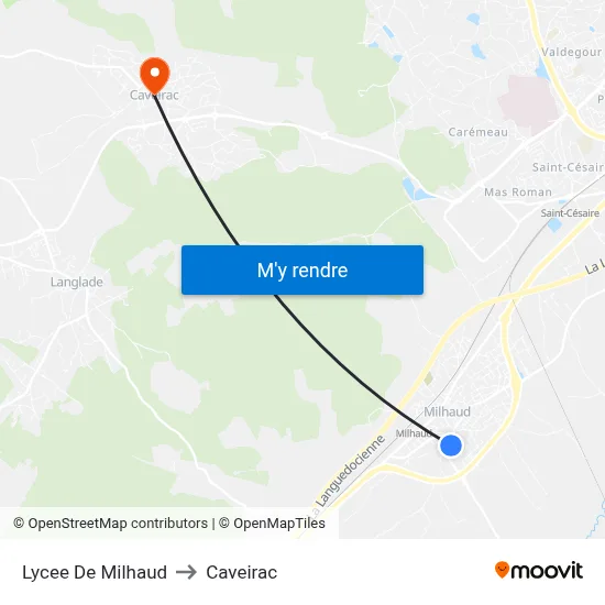 Lycee De Milhaud to Caveirac map