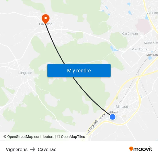 Vignerons to Caveirac map