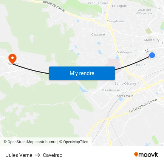 Jules Verne to Caveirac map
