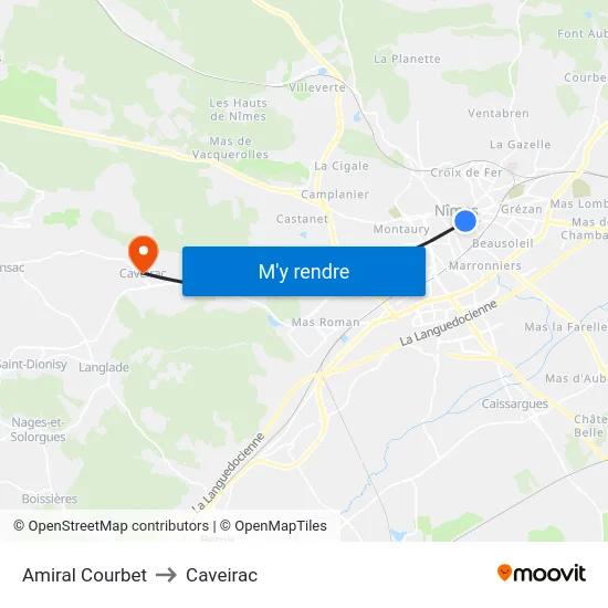 Amiral Courbet to Caveirac map