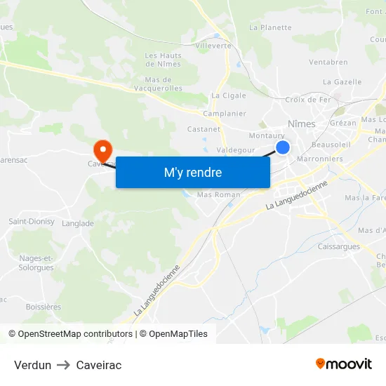 Verdun to Caveirac map