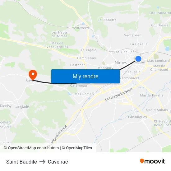 Saint Baudile to Caveirac map