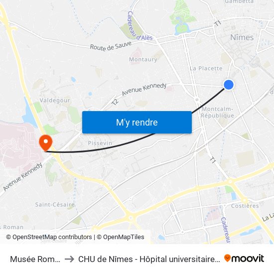 Musée Romanité to CHU de Nîmes - Hôpital universitaire Carémeau map