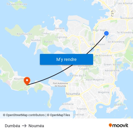 Dumbéa to Nouméa map